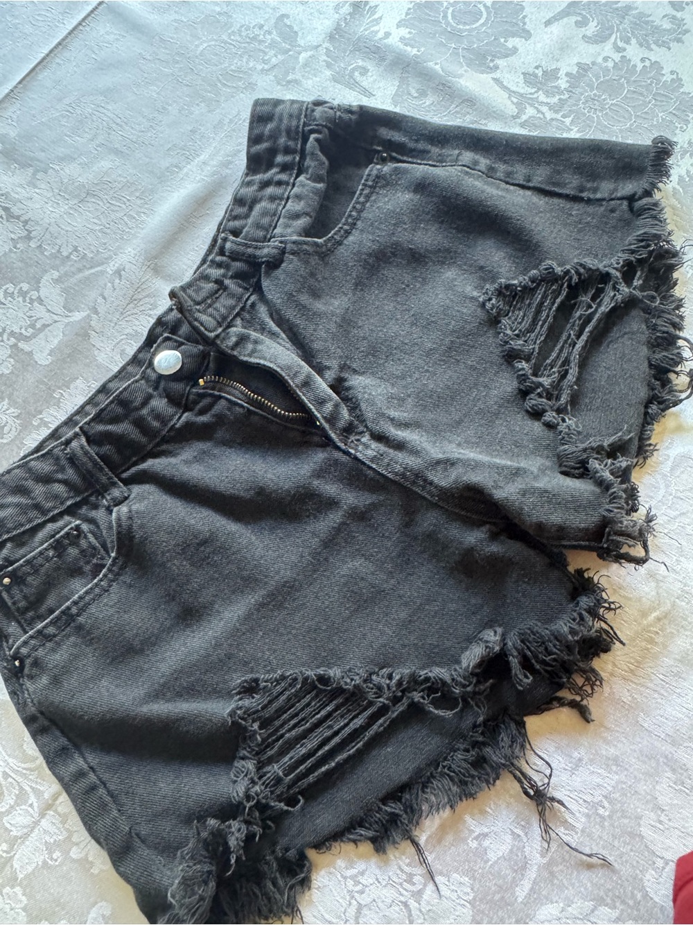 Size small, black, distressed, denim, jean shorts